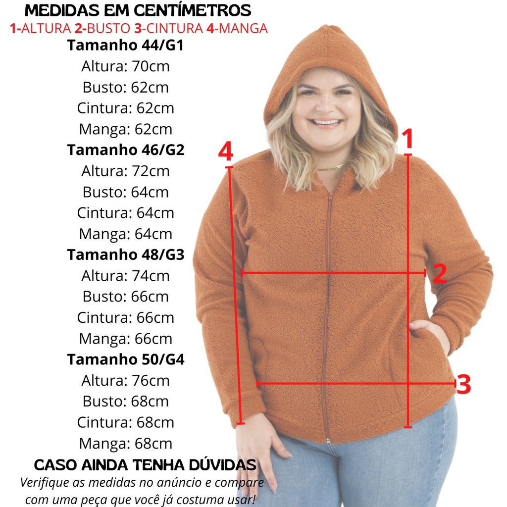 Casaco Teddy Carneirinho Feminino Com Ziper Frontal e Capuz Plus