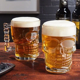 Kit 2 Canecas Taça Chopp De Vidro 500ml Caveira Skull Bar Restaurante Cerveja Design Sofisticado