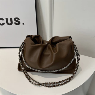 2024 PU Bolsa De Couro Pregueada Feminina , Sólido De Cadeia Crossbody VB95149