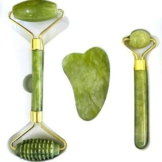 MASSAGEADOR ANTI RUGA FACIAL MASSAGE ROLLER PEDRA JADE 3 PEÇAS