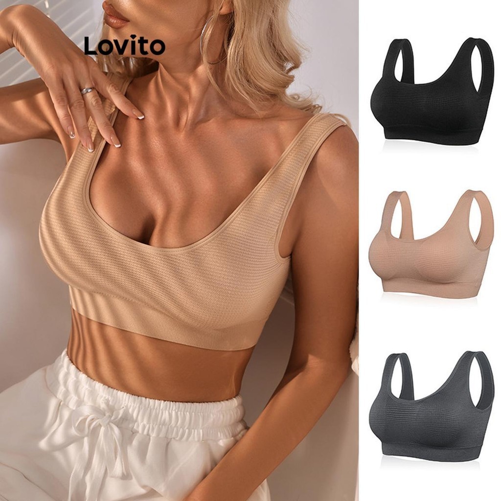 Lovito Sutiã esportivo Sporty Plain Gather Together para mulheres LNL56259