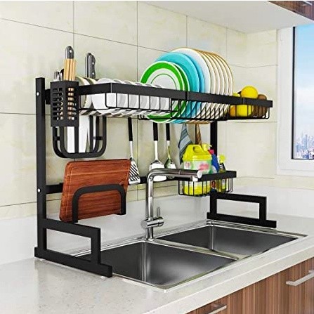 Escorredor Kitchen Rack Aço Inoxidável Organizador Louça Preto