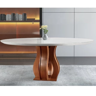 Mesa Redonda 6 Lugares Tampo Vidro/MDF para Sala de Jantar 135cm Nuance Yescasa