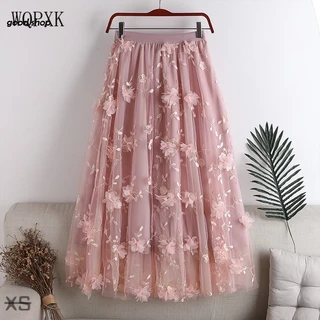 Plissado Tule Saia Com Mulheres Bordados Cintura Alta Elastic Tutu midi WX012 429