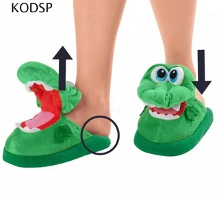 KODSP Chinelos De Interior Feminino Macios De Crocodilo De Pelúcia Caminhando Com Sapatos Planos De Movimentação De Boca Aberta