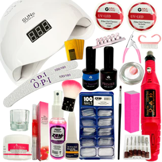 Kit De Unha Gel Cabine Estufa Secadora Unhas 48W Caneta Oleo Hidratante Copo Dappen Completo Fibra Alongamento