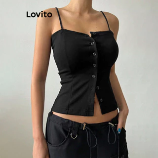 Lovito Casual Blusa Feminina Lisa com Botão Frontal LBL09216