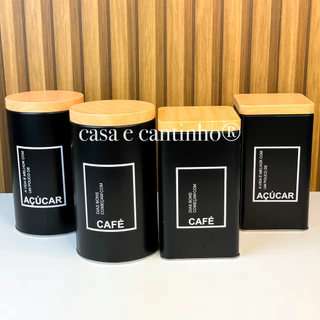 Kit 2 Unidades Lata Pote Porta Mantimentos Para Café, Açúcar e Chá Lata em Metal
