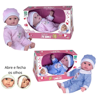 Boneca bebê corpo de pano abre e fecha os olhos coleção te amo