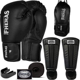 Kit Muay Thai Kickboxing Tradicional Bandagem Caneleira Anatômica Bucal Bolsa Fheras