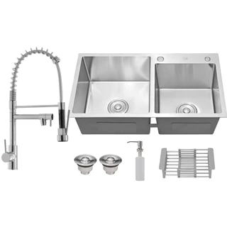 Kit Cuba Dupla Aço Inox C/ Torneira Flexível Gourmet Cozinha Prata em Oferta na Shopee