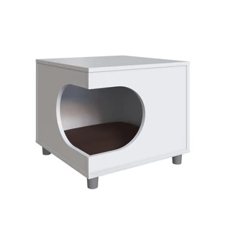 Mesa de Cabeceira Casa Pet Gato ou Cachorro 45cm Branca com Almofada Marrom