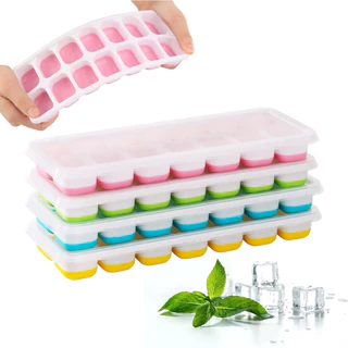 Kit 4 Forma De Gelo Fundo Silicone 14 Cubos Tampa Rígida