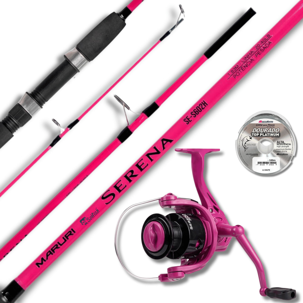 Kit Pesca Rosa Vara Serena 1,80m 40lbs + Molinete 5000 3rol Kit ...