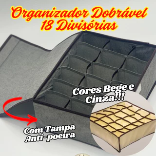 Organizador Dobrável Com Tampa 33 Cm 18 Divisórias Para Gavetas Ou Guarda Roupa Multiuso em Oferta na Shopee