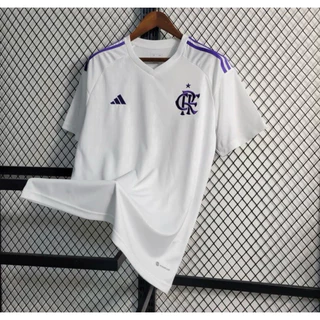 Camisa do Time do Flamengo Branco e Roxo Lançamento 24/24 Mega Promoção