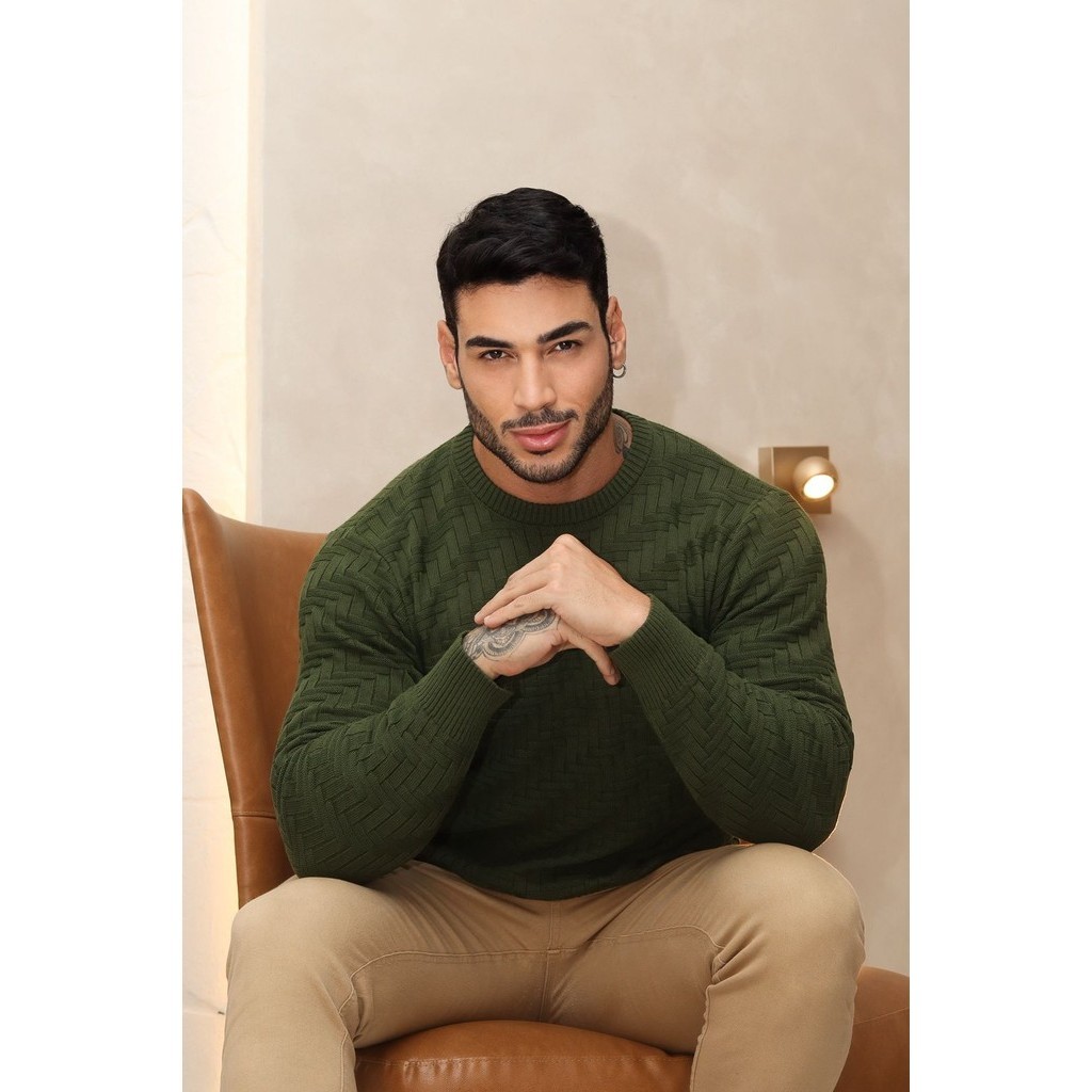 Suéter Masculino Tricô Blusa De Frio Gola Redonda Malha Grossa Envio Imediato