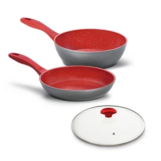 Panelas Sauté Grand e Day By Day com Tampa de Vidro Ichef 24Cm Vermelha