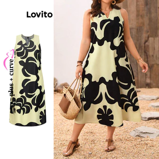 Lovito Vestido básico floral boho plus size curvo para mulheres LSL02054