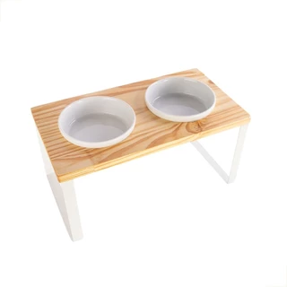 Comedouro elevado Mádela duplo M branco com porcelana para cachorro