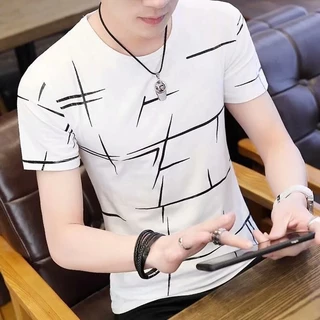 2019 Nova Camiseta Masculina Manga Curta Verão Branca Meia Redonda Top Trendy