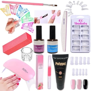 Kit Polygel Alongamento De Unha + Molde F1 + Lixa + Top Coat + Primer + Cabine Sun Mini  Poligel Alongamento Unhas Poly Gel em Oferta na Shopee
