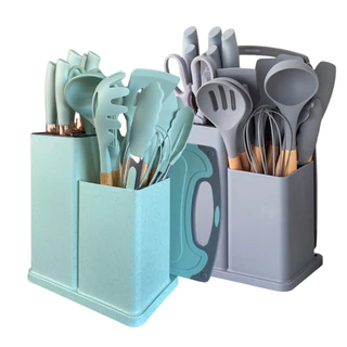 Kit Utensílios de Cozinha 19 Peças Fratelli Silicone Porta Colheres e Facas