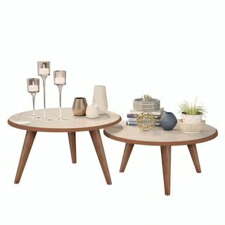 Conjunto 2 Mesas De Centro Redonda Para Sala De Estar Decorativa Casa Com Pés Palito Madeira