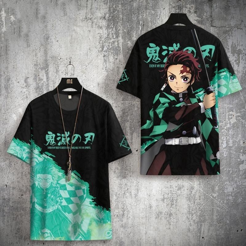 2024 ins de manga curta T-shirt para meninos-Demon Slayer anime merchandise quick-dry e emagrecimento