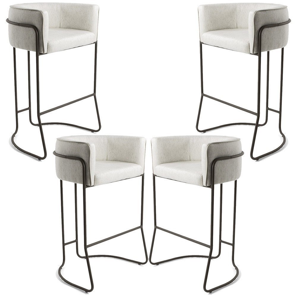 Kit 04 Banquetas Decorativa Fixa Base de Aço Choco Betina D02 Linho Creme A-48 - Lyam Decor