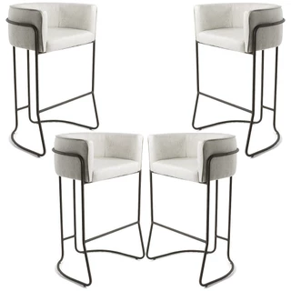 Kit 04 Banquetas Decorativa Fixa Base de Aço Choco Betina D02 Linho Creme A-48 - Lyam Decor