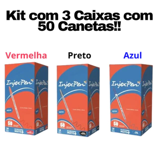3 Caixas Injexpen 1.0mm: Vermelha, Azul, Preta c/ 50 un cada