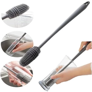 Escova De Silicone Para Lavar Garrafa Mamadeira Copo Taça Ou Banheiro 33cm Em Casa Cozinha Limpeza Multiuso Com Cabo Escova De Lavar Garrafa Mamadeira Copos Multiuso De Silicone