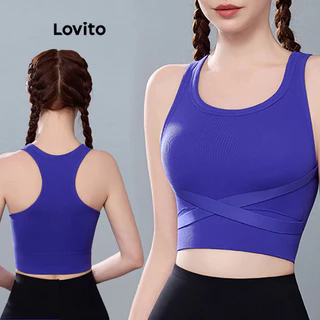 Lovito Sutiã esportivo casual simples de ombro frio para mulheres LNA68373