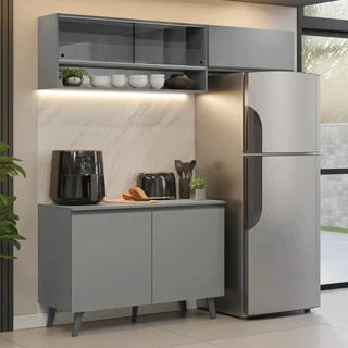 Armário de Cozinha Compacta 200cm Cinza Nice Madesa XA10 em Oferta na Shopee