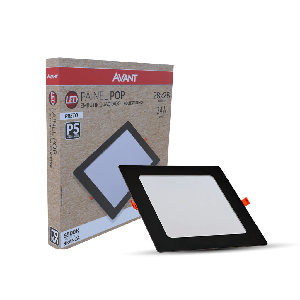 Painel Led Pop Quadrado Embutir 24W 3000k 28x28 Pr Avant