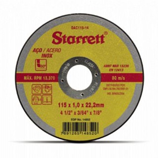 Disco de corte para metal e inox 115 x 1 x 22,2 mm - Starrett