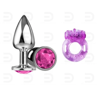 Anel Peniano Com Vibrador + Plug Anal Tamanho P