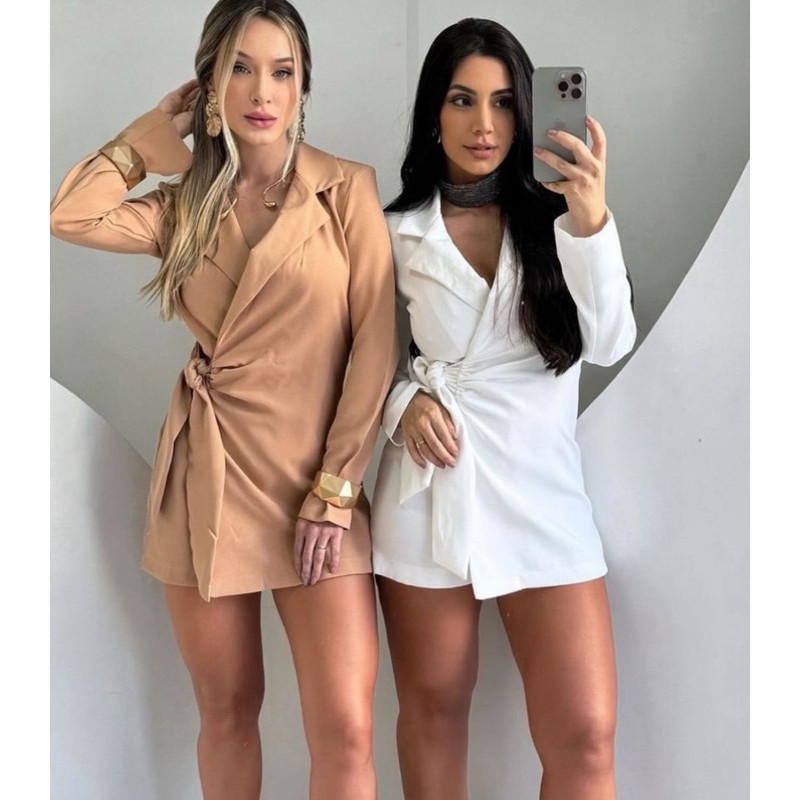 Macaquinho Alfaiataria Sobretudo Feminino Luxo Manga Longa