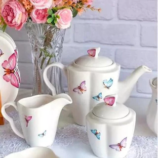 Conjunto Bule Leiteira Açucareiro Porcelana Wolff Borboleta