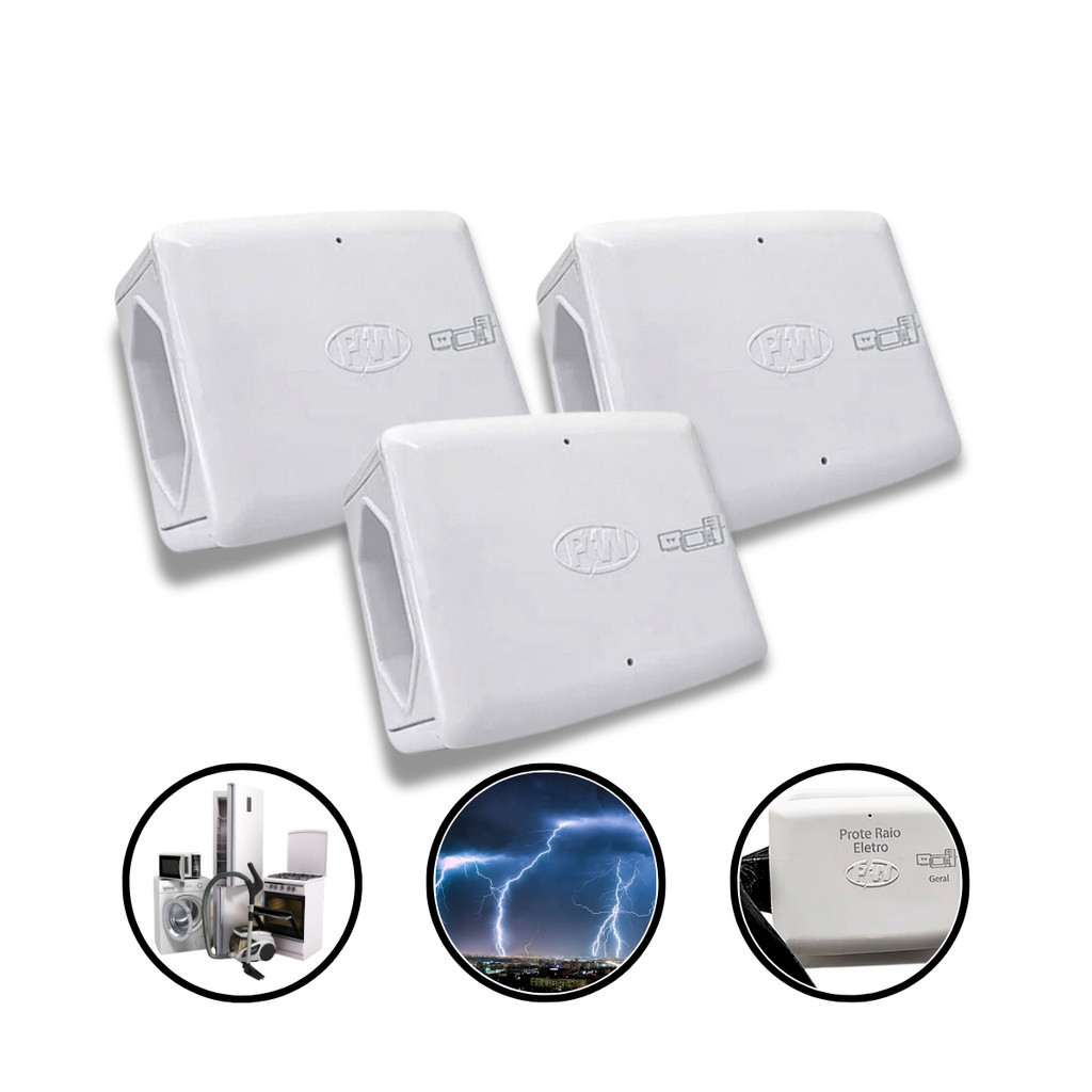 Kit 3 Prote Raio Protetor Raios Contra Surtos Queda Com Duas Tomadas Eletrodomésticos 110v 220V