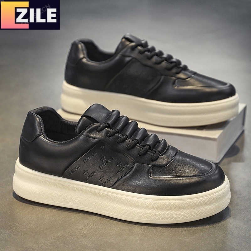 Sapatos Casuais Esportivos Homens Tênis de Couro Macio Respirável Sapatos Brancos de Couro Esportivo