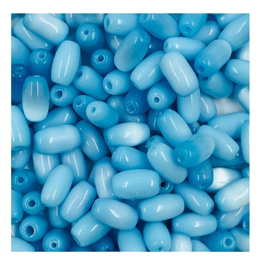 Miçanga Arroz Azul Leitoso 5x9mm 200pcs Passante Arte 72g