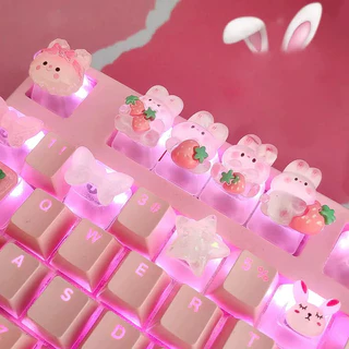 Bonito Desenho Animado Transparente Strawberry Rabbit Keycap DIY Teclado Mecânico Personalizado Dedicado PBT