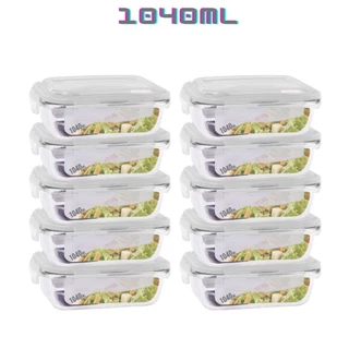 Kit 10 Potes de Vidro 1040ml Marmita Tampa Plastico 4 Travas