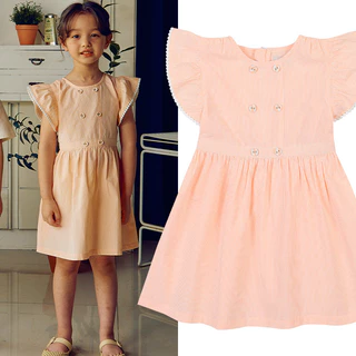 ToTo Heros Crianças Bebê Criança Meninas Gola Redonda Manga Anjo Botão Frente Listrado Vestido De Verão 2-10a