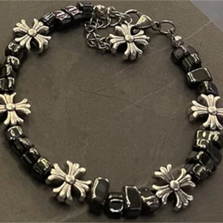 Quebrado prata cruz flor costura frisado pulseira masculina High-End luz luxo nicho Design sentir elegante All-Ma