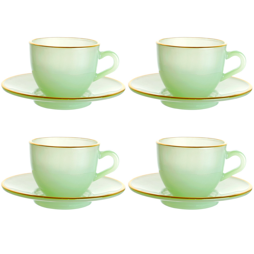 Jogo 4 Xícaras Café 85ml Borda Dourada Verde Matte Hauskraft