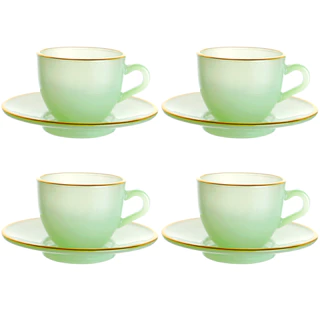 Jogo 4 Xícaras Café 85ml Borda Dourada Verde Matte Hauskraft