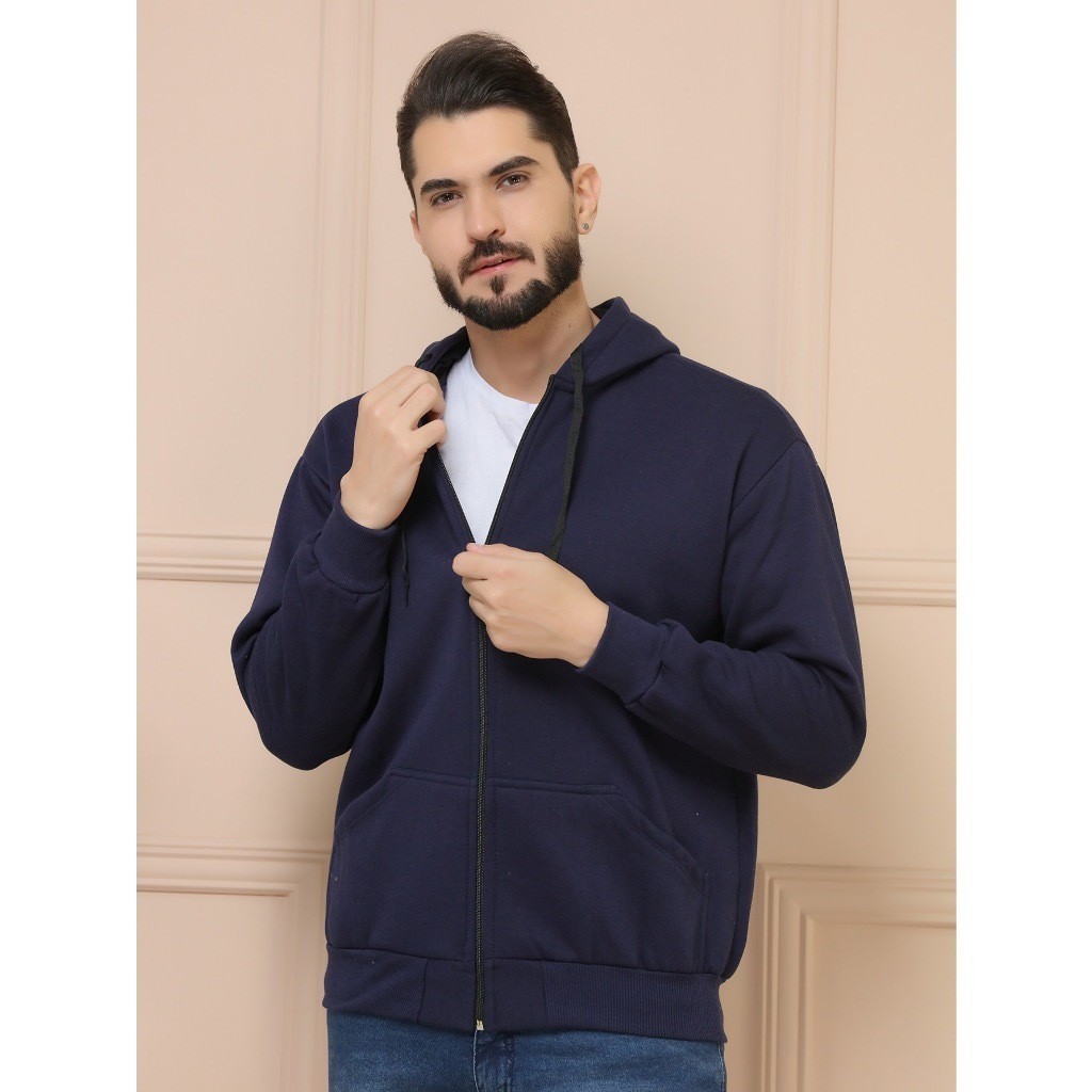 R&S Blusa de Frio Moletom Masculinho Básica Lisa Com Capuz Zíper Bolsa